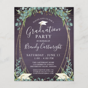 Budget Graduation Purple Botanical Invitation