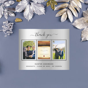 Budget graduation silver photo thank you card