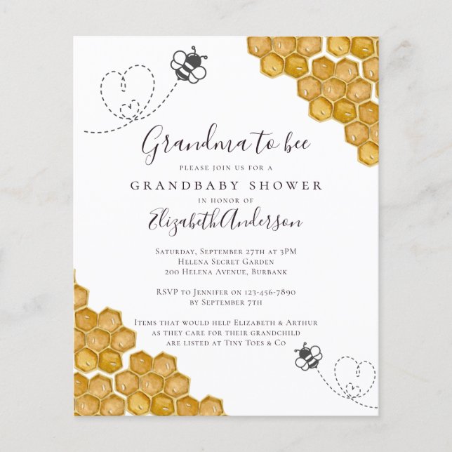 Budget Grandma to Bee Baby Shower Invitation (Front)