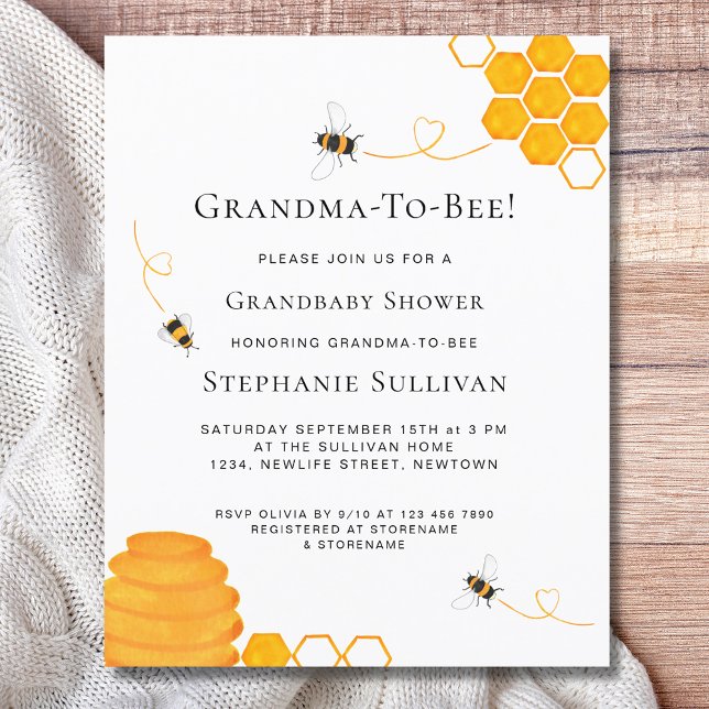 Budget Grandma To Bee Grandbaby Shower Invitation (Creator Uploaded)