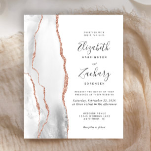 Budget Gray Rose Gold Agate Wedding Invitation