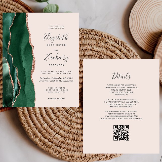 Budget Green Agate Rose Gold Blush QR Code Wedding (Creator Uploaded)