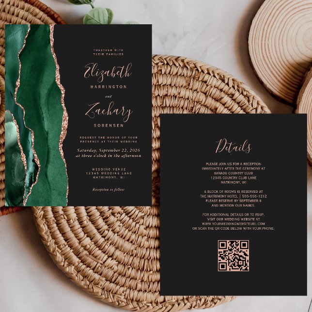 Budget Green Agate Rose Gold Slate QR Code Wedding (Creator Uploaded)
