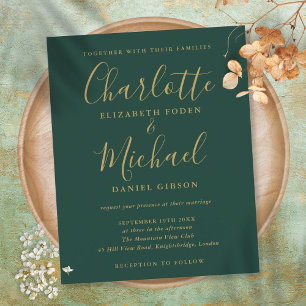 Budget Green And Gold Script Wedding Invitation