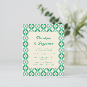 Budget Green Blue Retro Motif Wedding Invitation