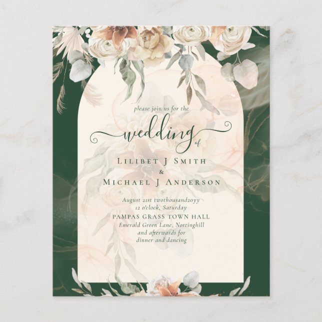 BUDGET Green BOHO Terracotta Floral Wedding Flyer (Front)