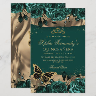 Budget Green Butterfly Quinceañera Invitation