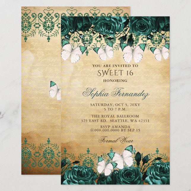 Budget Green Butterfly Sweet 16  Invitation (Front/Back)