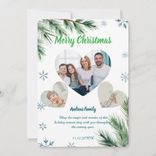 Budget Green Christmas 3 Photo Holiday Card