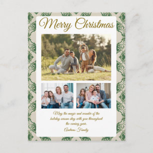 Budget Green Christmas Plaid  3 Photo Holiday Card