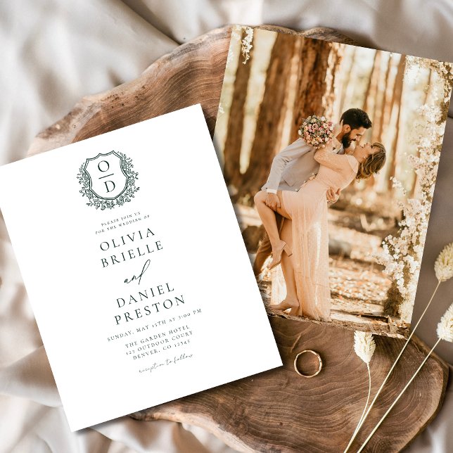 Budget Green Crest Monogram Wedding Invitation (Creator Uploaded)