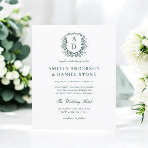 Budget Green Crest Monogram Wedding Invitation Flyer