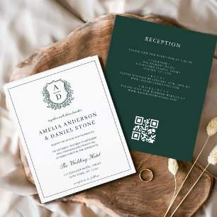 Budget Green Crest Wedding QR Code Invitation Flyer