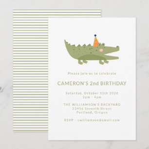 Budget Green Crocodile 2nd Birthday Invitation