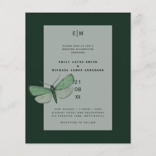 Budget Green Emerald Moth Wedding Invites