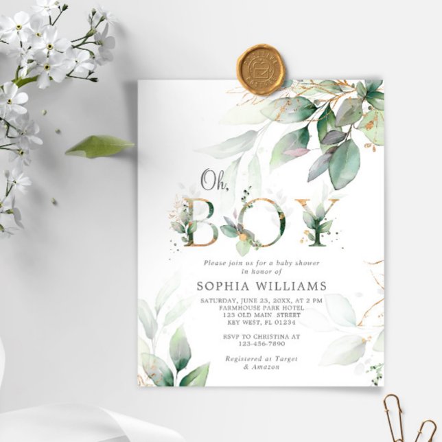 Budget Green Eucalyptus Baby Shower Invitation (Creator Uploaded)