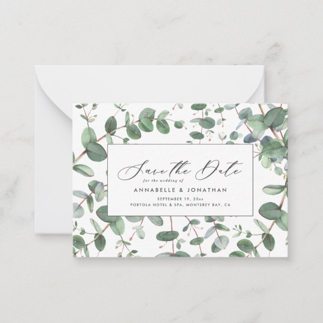 budget green Eucalyptus botanical foliage modern Card (Front)