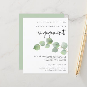 Budget Green Eucalyptus Engagement Invitation