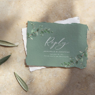 budget green Eucalyptus Greenery Wedding reply Card