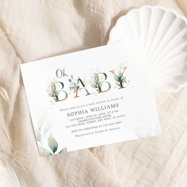 Budget Green Eucalyptus Oh Baby Shower Invitation (Creator Uploaded)