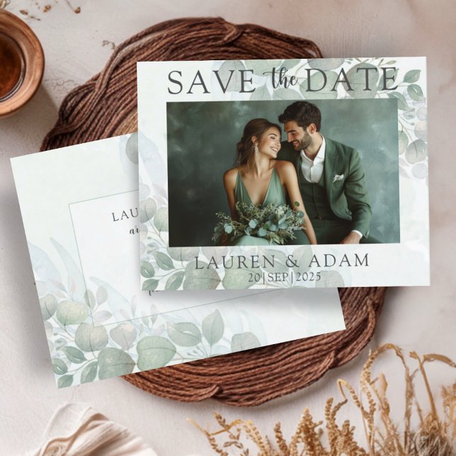 Budget Green Eucalyptus Wedding Save the Date  (Creator Uploaded)