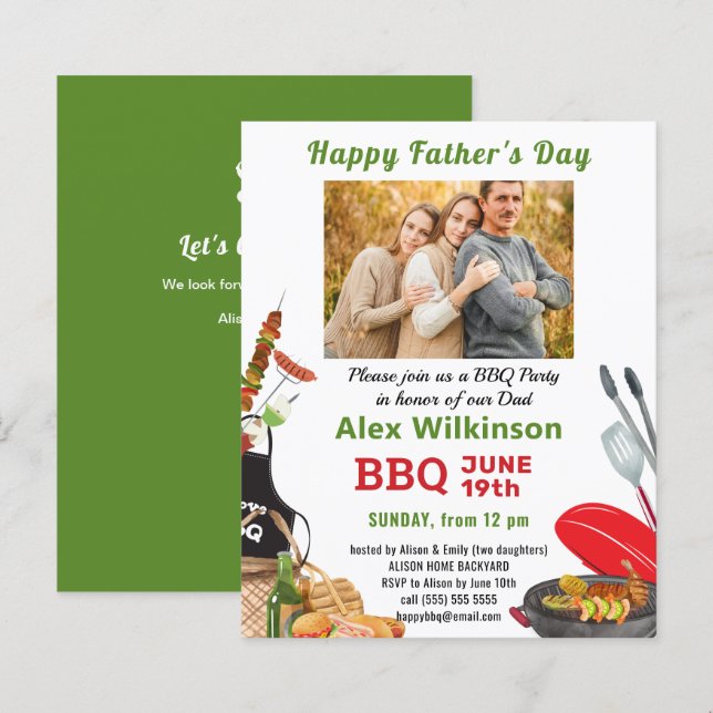 BUDGET Green Father's Day Photo BBQ Invitation (Front/Back)