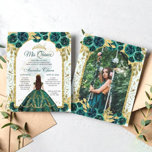 Budget Green Floral Princess Photo Quinceanera (Creator Uploaded)