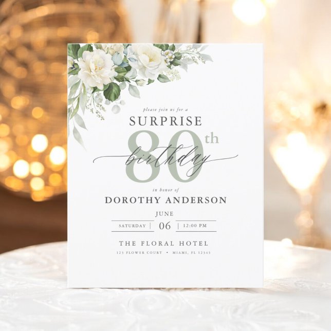 Budget Green Floral Surprise Birthday Invitation (Creator Uploaded)