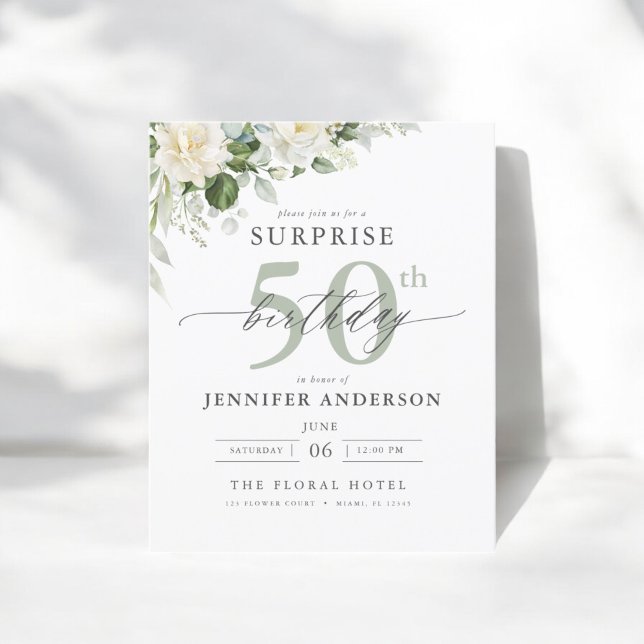 Budget Green Floral Surprise Birthday Invitation (Creator Uploaded)