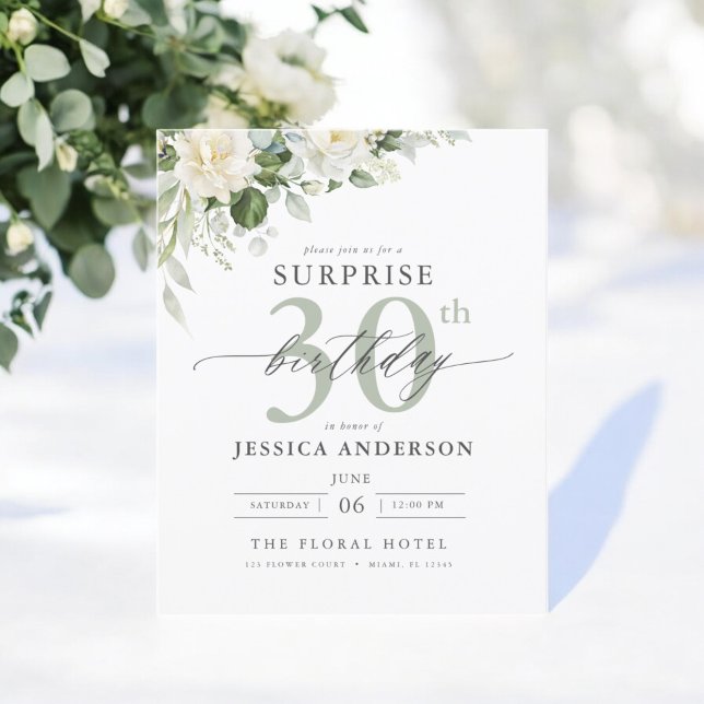 Budget Green Floral Surprise Birthday Invitations Flyer (Creator Uploaded)