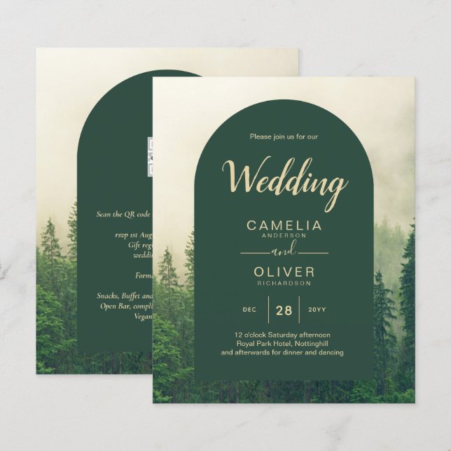 BUDGET Green Forest mountain Pine Trees Wedding (Front/Back)