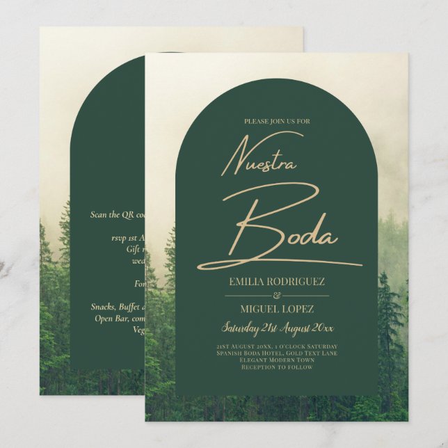 BUDGET Green Forest Pine Trees Wedding BODA INVITE (Front/Back)