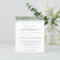 Budget Green Glitter Bridal Shower Invitation