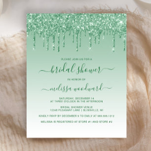 Budget Green Glitter Drip Bridal Shower Invite