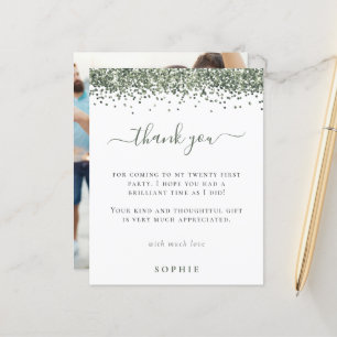 Budget Green Glitter Photo 21st Birthday Thank You