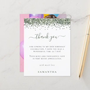 Budget Green Glitter Photo Sweet 16 Thank You