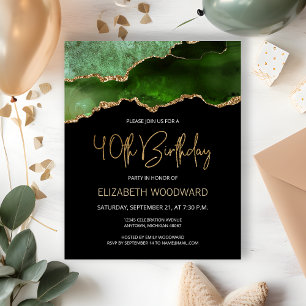 Budget Green Gold Agate 40th Birthday Invitation