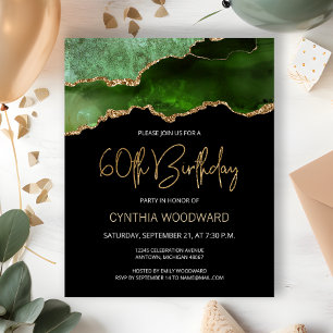 Budget Green Gold Agate 60th Birthday Invitation