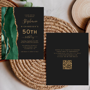 Budget Green Gold Agate QR Code 50th Birthday