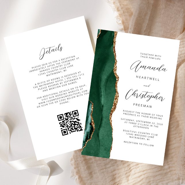 Budget Green Gold Agate QR Code Wedding (Creator Uploaded)