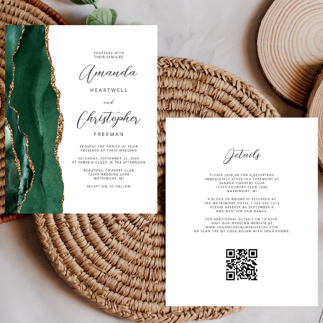 Budget Green Gold Agate QR Code Wedding (Creator Uploaded)