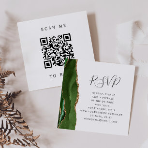 Budget Green Gold Agate Wedding QR Code RSVP Enclosure Card