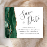 Budget Green Gold Agate Wedding Save the Date<br><div class="desc">This elegant budget save the date card features an emerald green watercolor agate border trimmed with faux gold glitter. The customisable text combines charcoal grey handwriting script,  copperplate and italic fonts on a white background. The reverse side features a matching emerald green and gold agate design.</div>