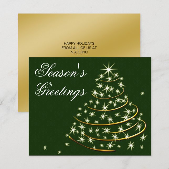 Budget Green Gold Christmas Tree Holiday Card (Front/Back)