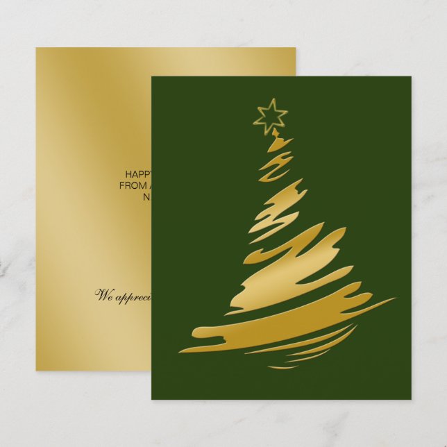 Budget Green Gold Christmas Tree Holiday Card (Front/Back)
