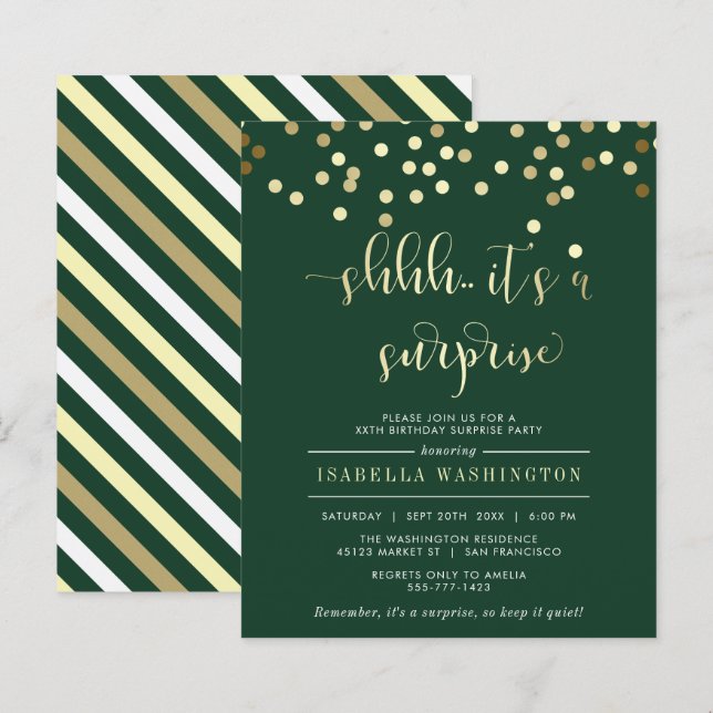 Budget Green Gold Confetti Surprise Birthday Party (Front/Back)