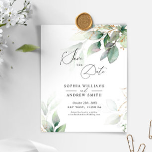 BUDGET Green & Gold Eucalyptus Save The Date