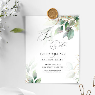 BUDGET Green & Gold Eucalyptus Save The Date