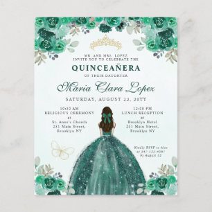 Budget Green Gold Floral Glam Princess Quinceañera