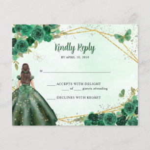 Budget Green Gold Floral Princess QR Code RSVP